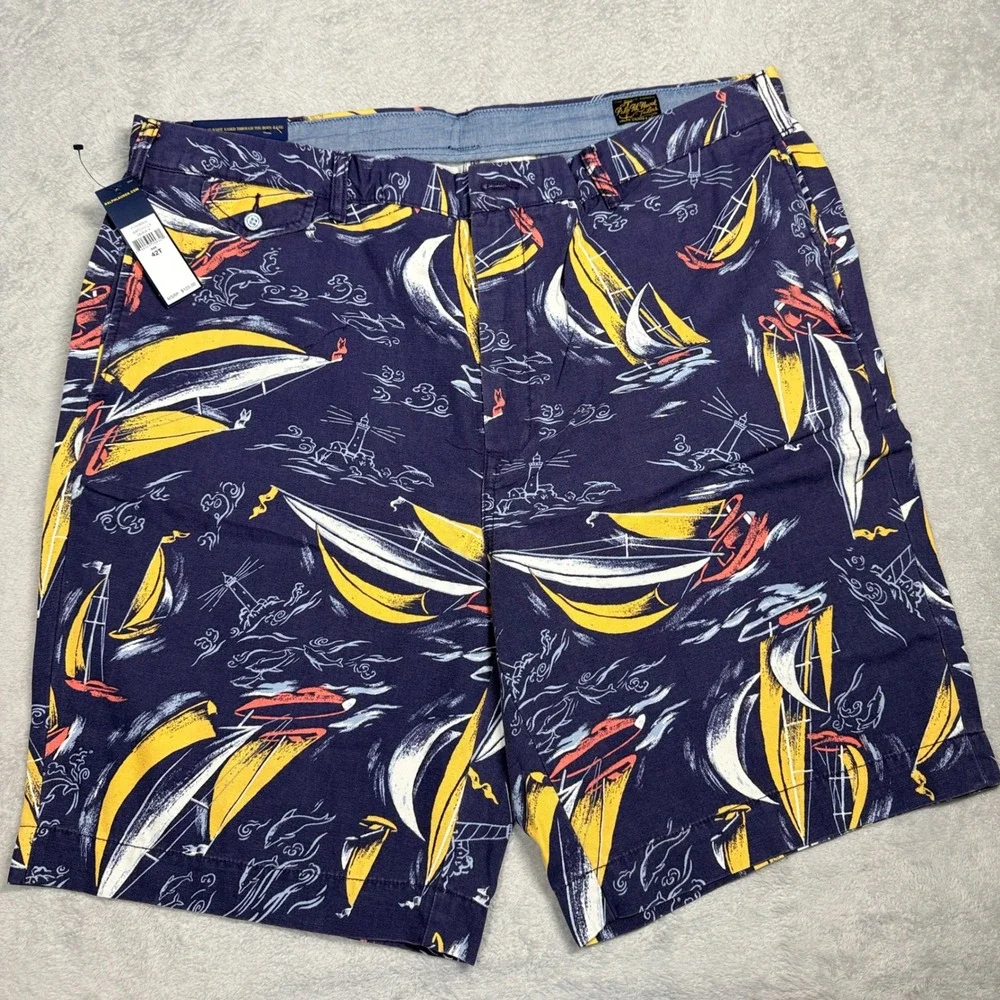 Polo Ralph Lauren Sailboat Shorts Mens 42T Navy Blue Nautical Classic Fit NWT